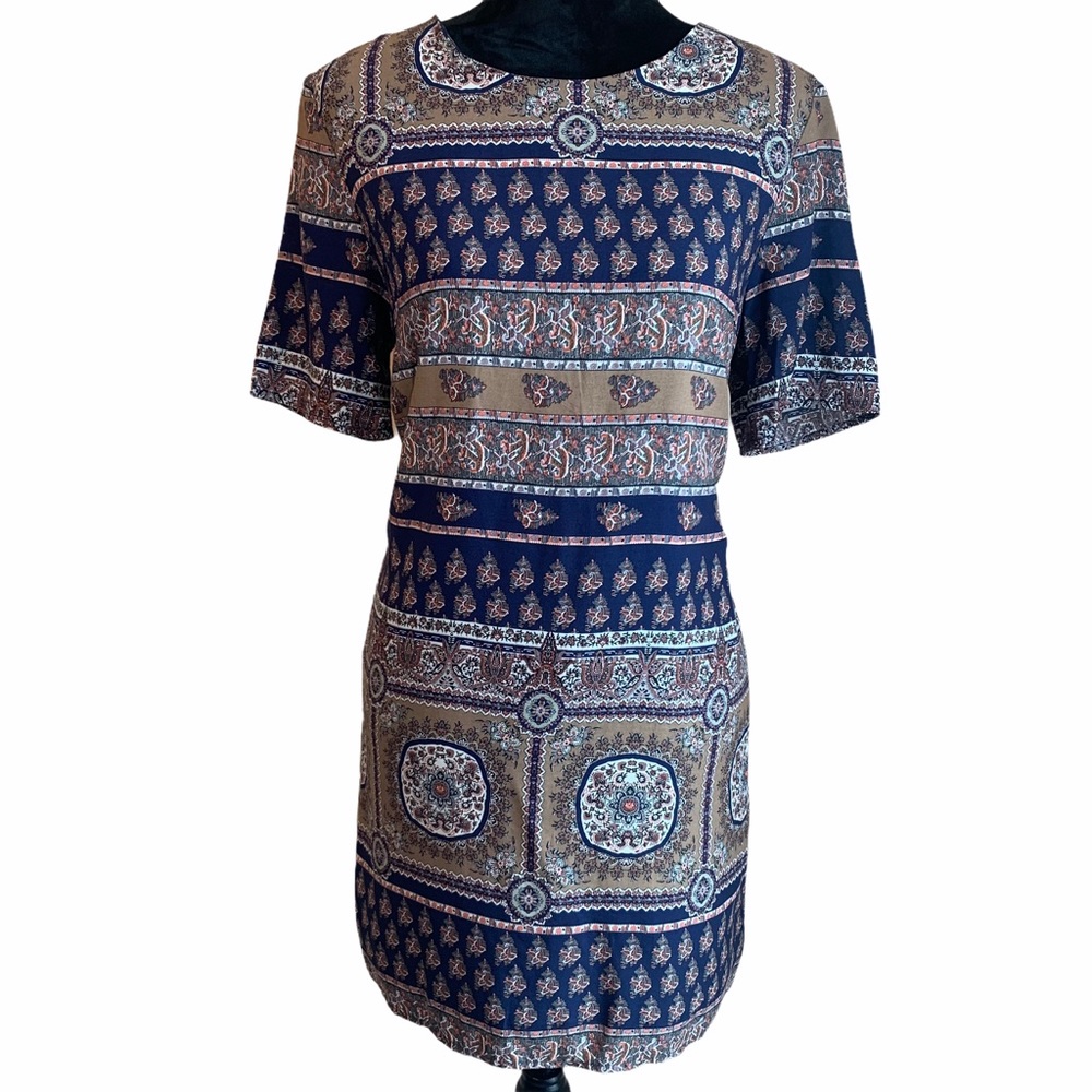 Printed Mini Shift Dress with Pockets